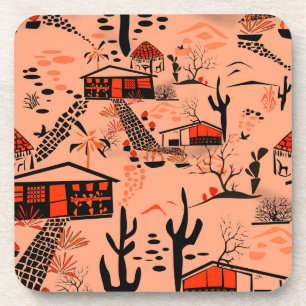 Porta-copo Deserto sem costura areia paisagem casas de laranj