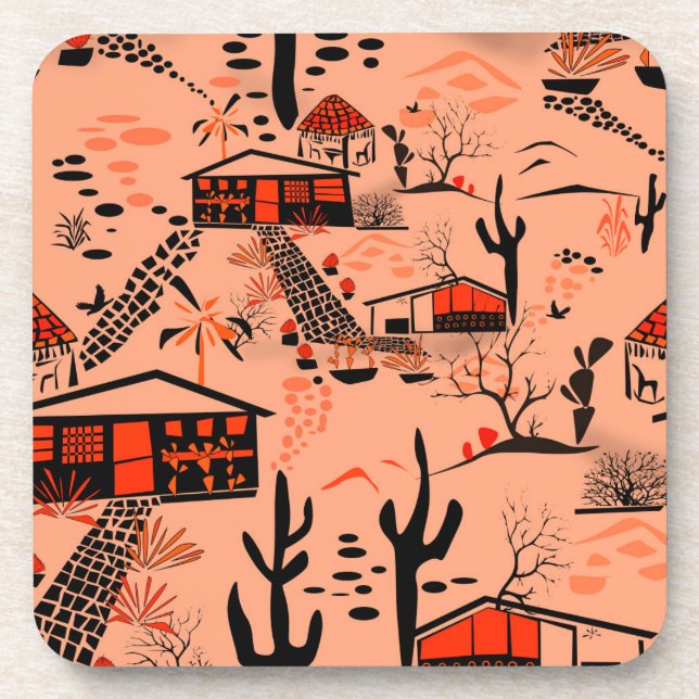 Porta-copo Deserto sem costura areia paisagem casas de laranj (Frente)