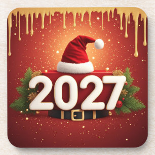 Porta-copo Design de Ano Novo 2027 Festivo Natal Dourado Ve