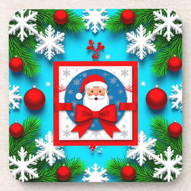 Porta-copo Design de Cartão de Natal com Papai Noel (Frente)