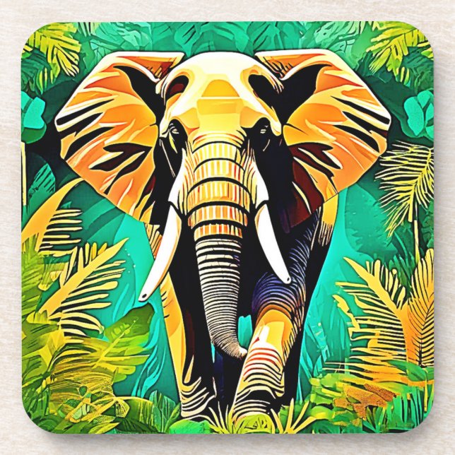 Porta-copo Design de Cena de Elefante da Selva Vibrante (Frente)