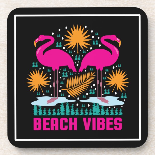 Porta-copo Design de Flamingos Rosa Vibes de Praia (Frente)
