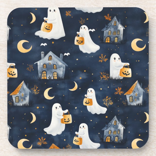 Porta-copo Design de Halloween bonito com fantasmas e abóbora (Frente)