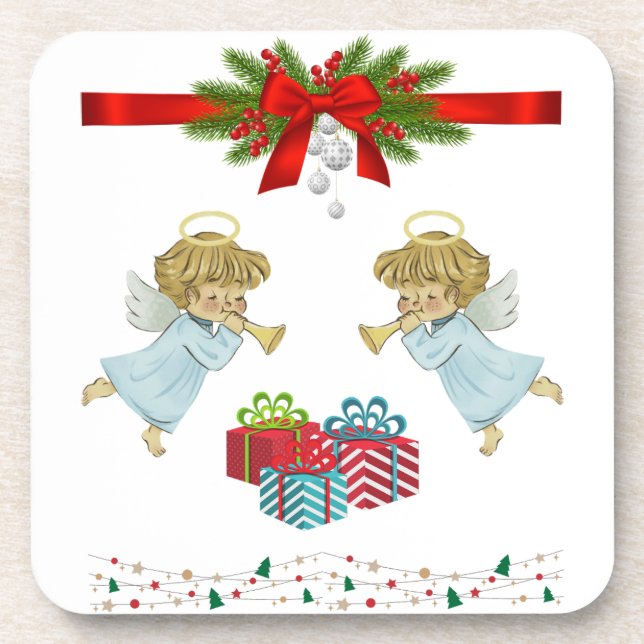 Porta-copo Design de Natal com anjos (Frente)