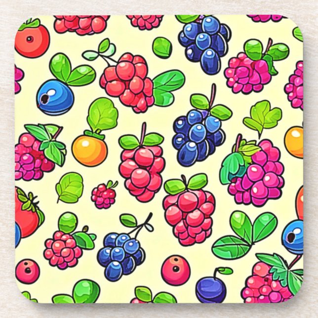 Porta-copo Design de Padrão de Frutas Bagas (Frente)