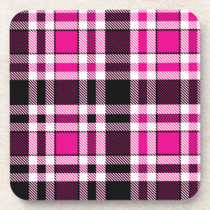 Porta-copo Design de padrão xadrez flanela rosa preto e branc