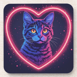 Porta-copo Design do Coração de Gato Neon - Amor de Gatinho B