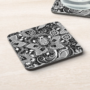 Porta-copo Design Floral de Lace Floral do Elegage Preto e Br