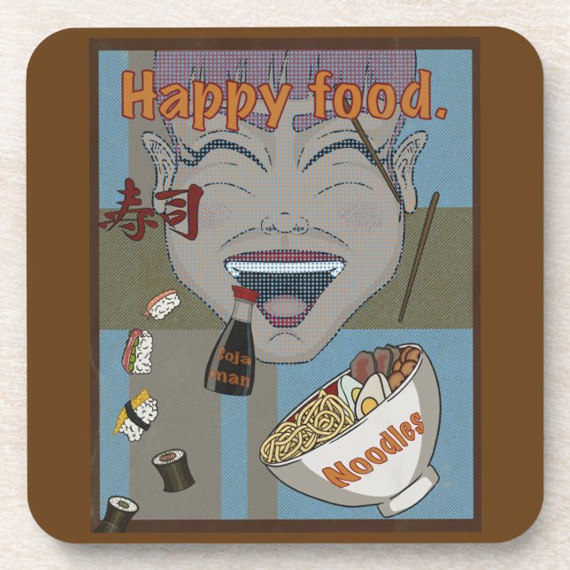 Porta-copo Dessous de verre en plastique dur Happy comida (Frente)