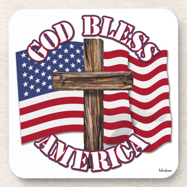 Porta-copo Deus abençoe americano com bandeira e cruz dos EUA (Frente)