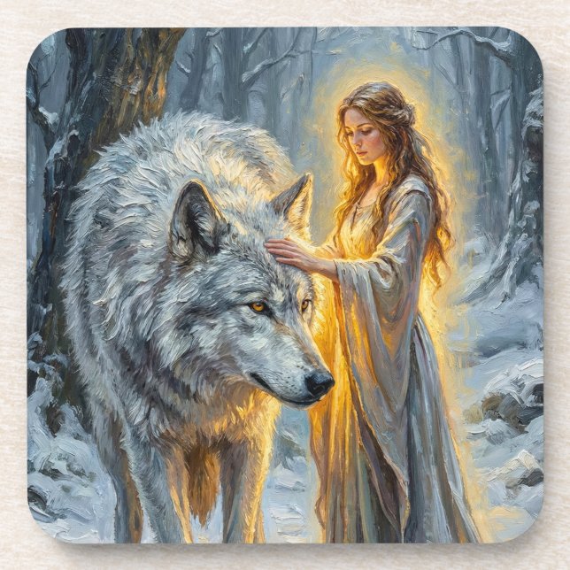Porta-copo Deusa do Inverno & Lobo Branco (Frente)