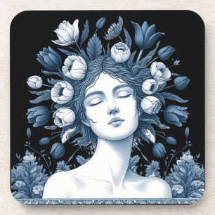 Porta-copo Deusa Floral - Arte Botânica Azul Elegante