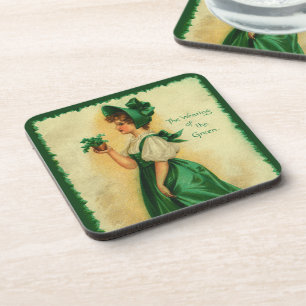 Porta-copo Dia de São Patrício Vintage Moça Vestindo Verde