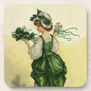 Porta-copo Dia de São Patrício Vintage, Mulher Trevos Verdes