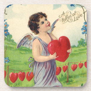 Porta-copo Dia dos Namorados Vintage, Anjo Vitoriano com Cora