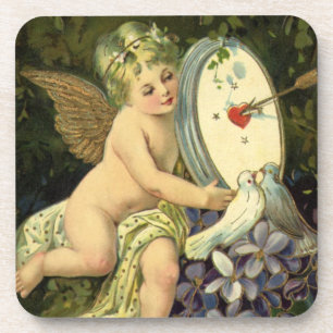 Porta-copo Dia dos Namorados Vitoriano, pássaros de amor anjo