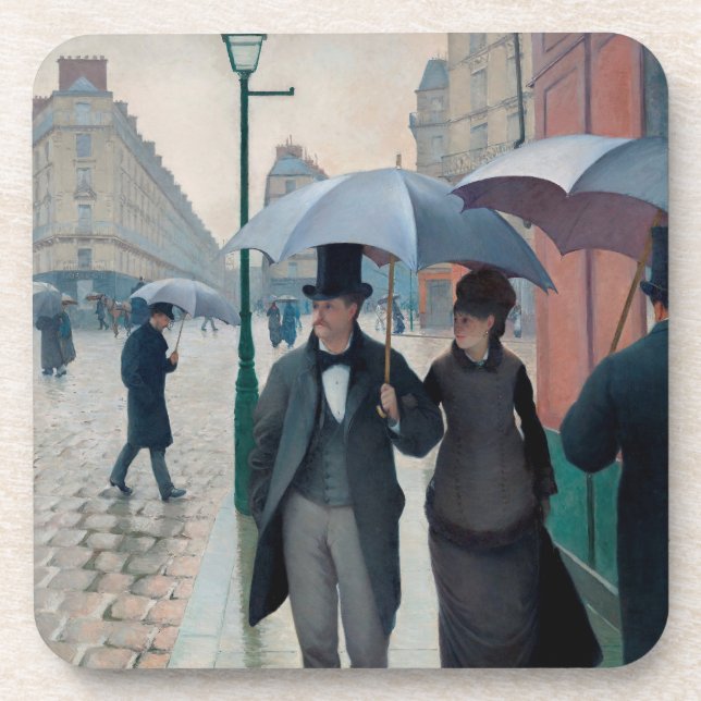 Porta-copo Dia Rainy da Rua Paris por Gustave Caillebotte (Frente)