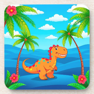 Porta-copo Dinossauro de Desenho Animado em uma Cena Tropical
