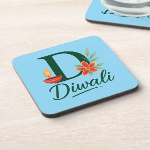 Porta-copo Diwali "D" Monograma Diya Portas copos (Conjunto d