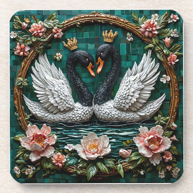Porta-copo Dois Cisnes Elegantes Com Coroas (Frente)