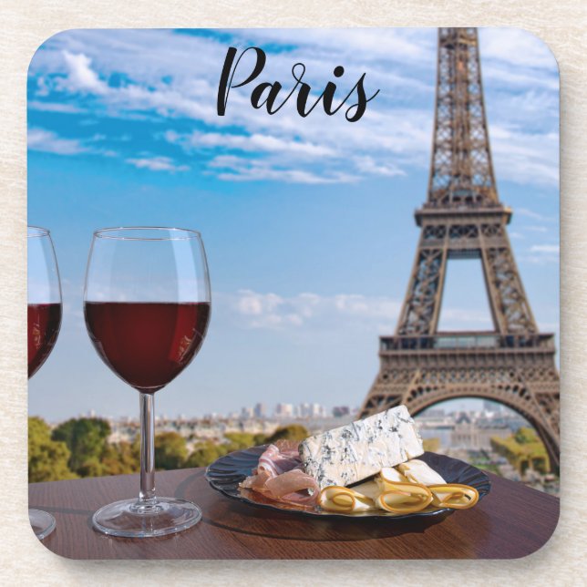 Porta-copo Dois copos de vinho no café em Paris (Frente)