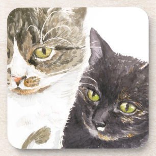 Porta-copo Dois gatos - tabby e tortie