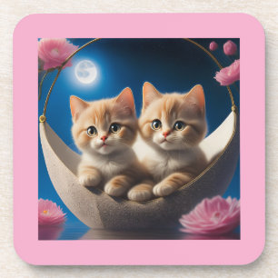 Porta-copo Dois Jovens Gatinhos Em Uma Cesta Com Rosas Rosa