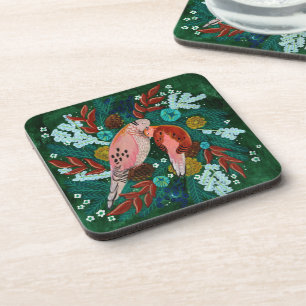 Porta-copo Dois pombos-torcazes coroa floral feriado de Natal