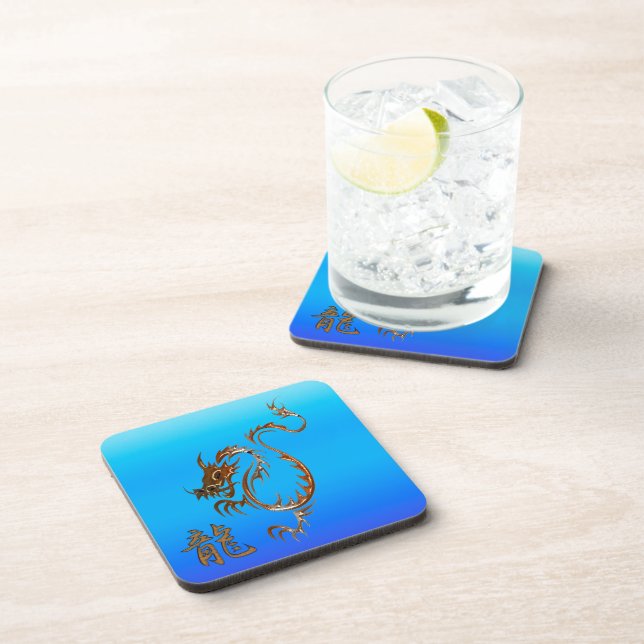 Porta-copo Dragão chinês de cobre em Coasters Blue Drink (Lado Direito)