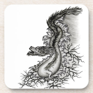 Porta-copo Dragão chinês, Design preto e branco em tatuostilo