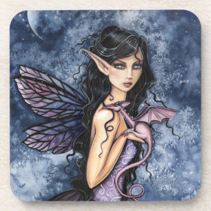 Porta-copo Dragão de Ámbar Roxo Arte Fantasia Fada