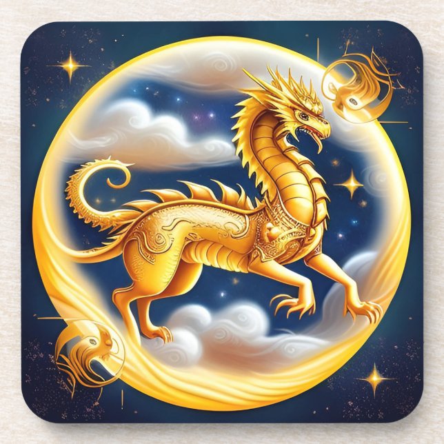 Porta-copo Dragão Dourado no Céu Cósmico (Frente)