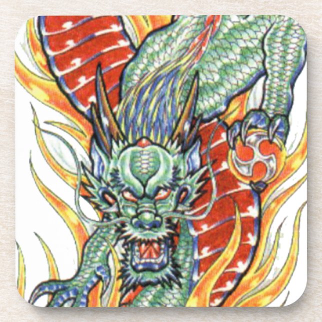 Porta-copo Dragão japonês e Flor de Lotus (Frente)