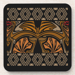 Porta-copo Dragões do marrom do nouveau da arte do vintage
