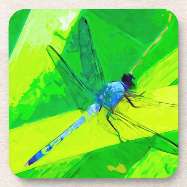 Porta-copo Dragonfly Azul sobre Impressionismo Abstrato Verde (Frente)