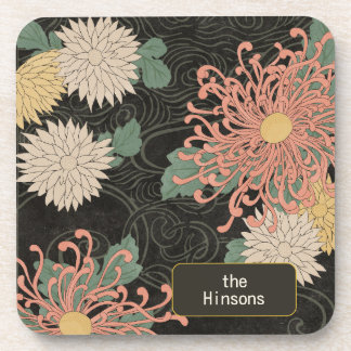 Porta-copo Dramatic Vintage Japonês Chrysanthemum Floral