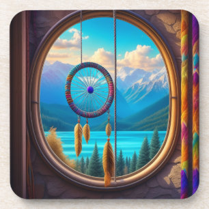 Porta-copo Dreamcatcher em Janela Superolhando as Montanhas