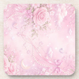 Porta-copo Dreamy Pink Rose Floral Pearls Bows Sparkles
