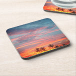 Porta-copo Dreamy Tropical Sunset<br><div class="desc">Uma fotografia celestial de um pôr do sol tropical com listras de blues e pinks dançando através do céu ao longo de raias de laranja incendiadas com um grupo de palmeiras silenciadas. Felicidade inspiradora do sonho.</div>