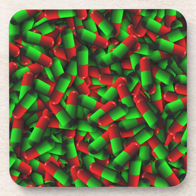 Porta-copo drogas de pílulas verdes vermelhas (Frente)