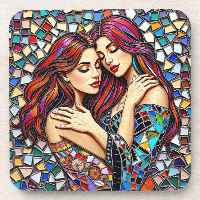 Porta-copo Duas mulheres apaixonadas | Estilo de Azulejo Mosa (Frente)