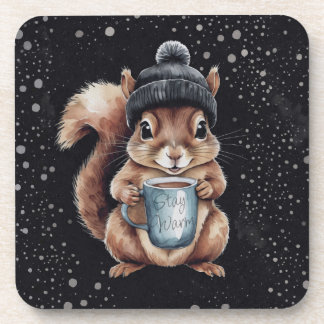 Porta-copo Eichhörnchen mit Tasse und Schnee „Stay Warm“