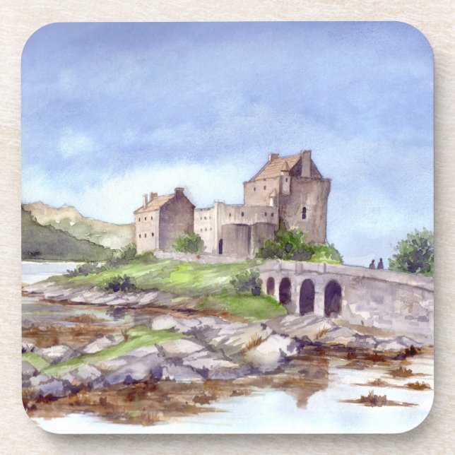 Porta-copo Eilean Donan Castle Watercolor Painting (Frente)