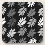 Porta-copo Elder Leaf Pattern Black White Grey<br><div class="desc">Elder tree leaf silhouette in a surface pattern design with grey and white detail on a black background.</div>