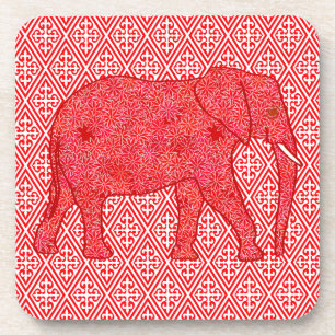 Porta-copo Elefante de flor - vermelho profundo e coral