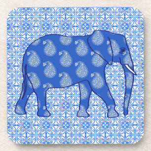 Porta-copo Elefante de Paisley - azul de cobalto e branco