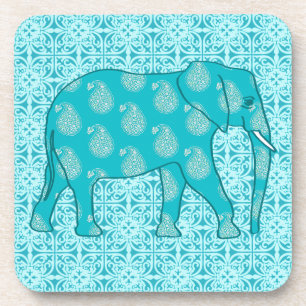 Porta-copo Elefante de Paisley - turquesa e aqua
