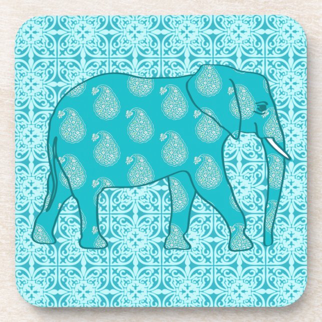 Porta-copo Elefante de Paisley - turquesa e aqua (Frente)