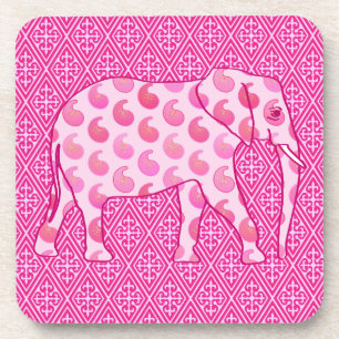 Porta-copo Elefante paisley - rosa gelo e fúcsia