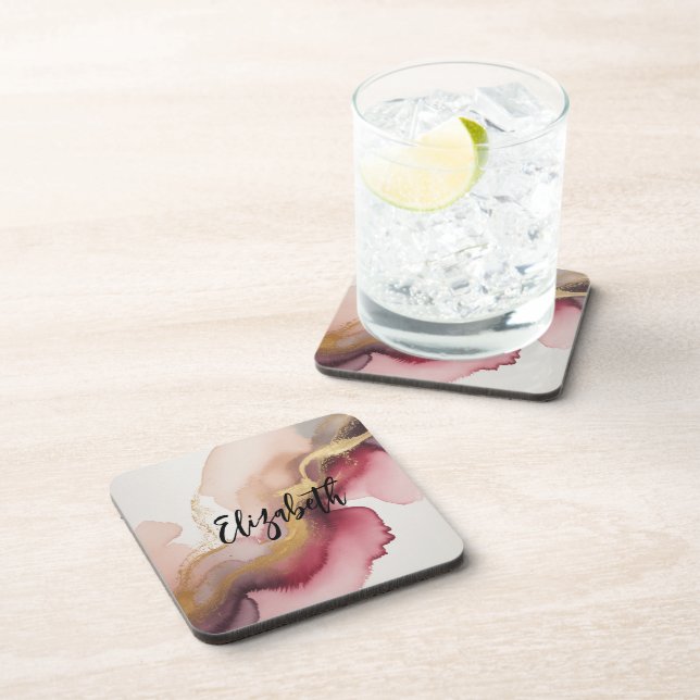 Porta-copo Elegant Burgundy and Gold Watercolor Art (Lado Direito)